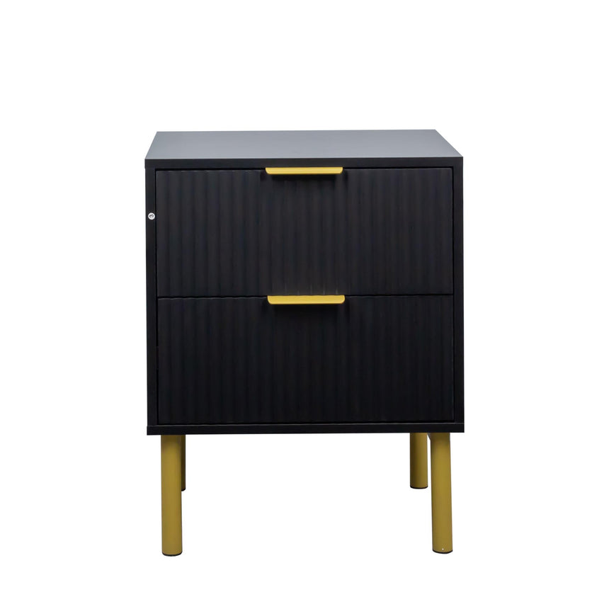 Ridged Black and Gold 2 Drawer Bedside Table-7
