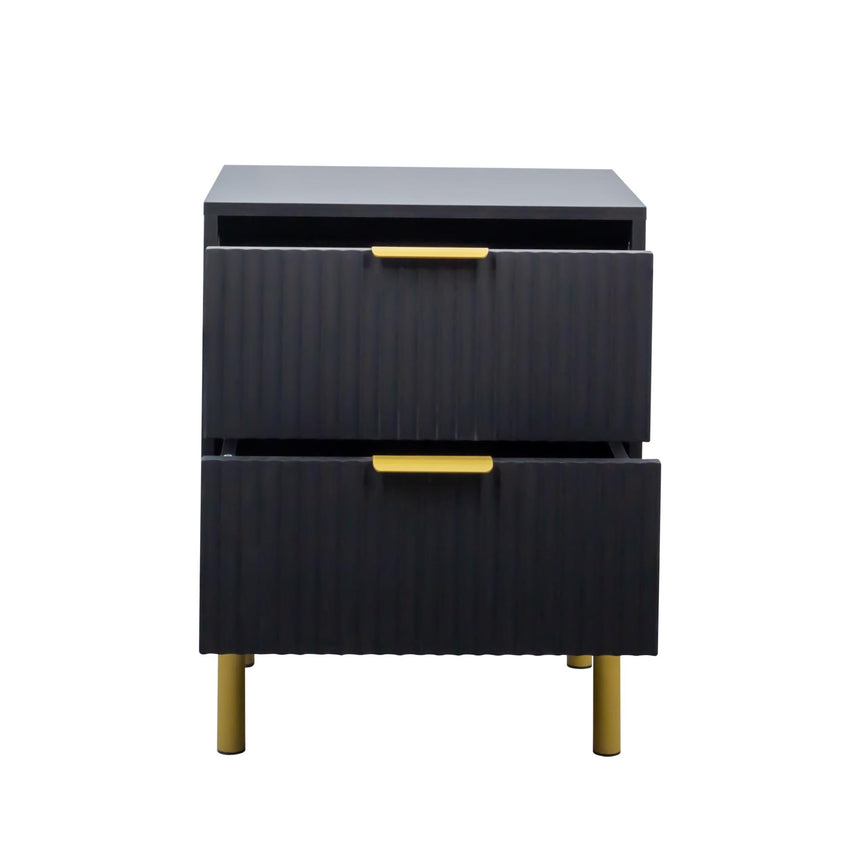 Ridged Black and Gold 2 Drawer Bedside Table-8