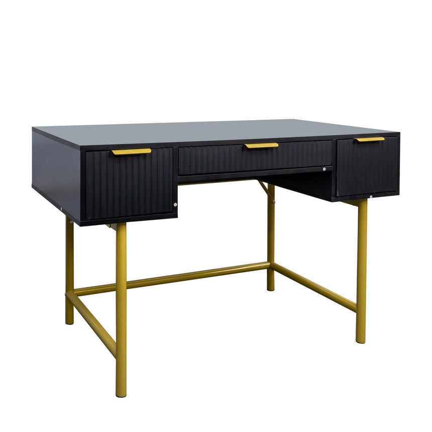 Ridged White and Gold 3 Drawer Dressing Table