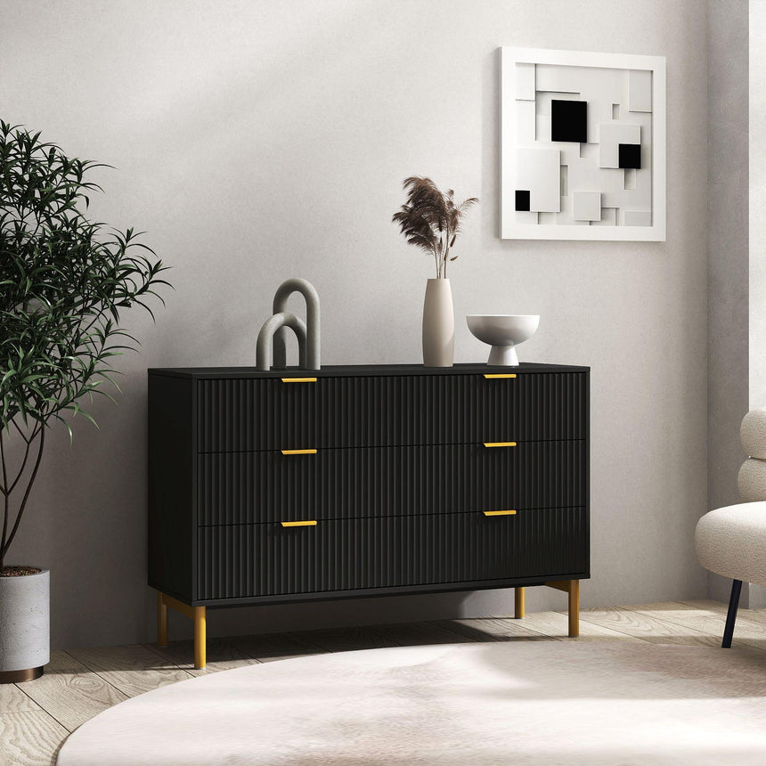 Ridged Black and Gold 6 Drawer Wide Chest-4