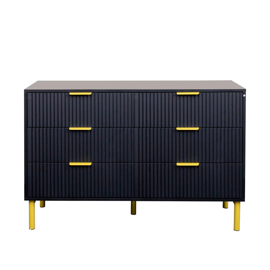 Ridged Black and Gold 6 Drawer Wide Chest-5
