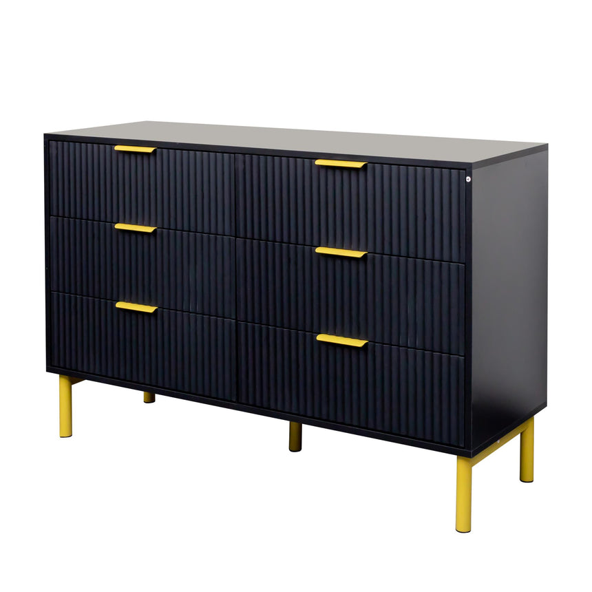 Ridged Black and Gold 6 Drawer Wide Chest-6