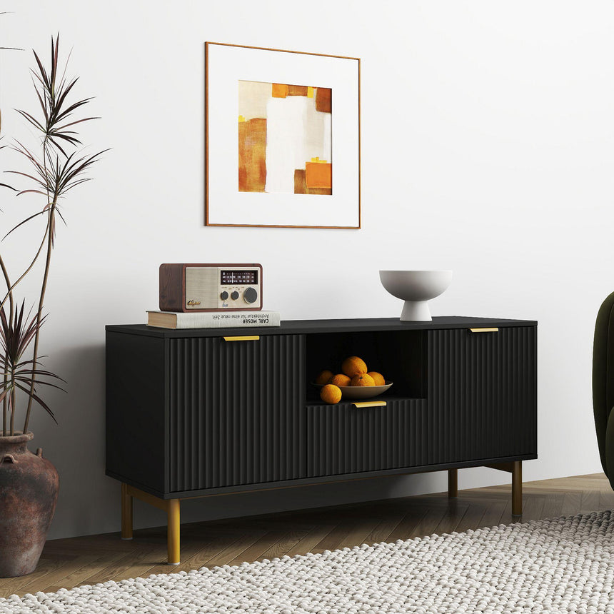 Ridged Black and Gold Storage TV Unit-4