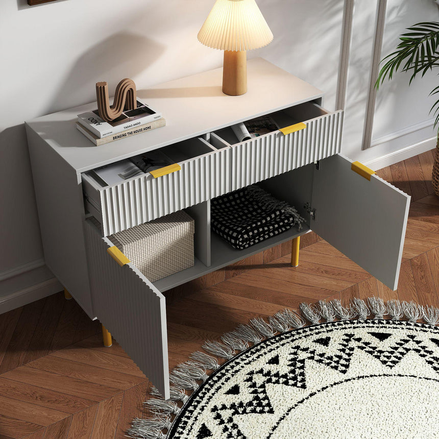 Ridged Grey and Gold 2 Door Medium Sideboard - 100cm-3