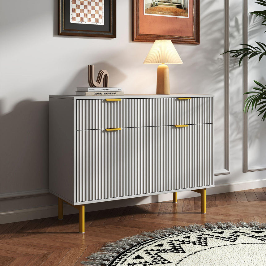 Ridged Grey and Gold 2 Door Medium Sideboard - 100cm-4