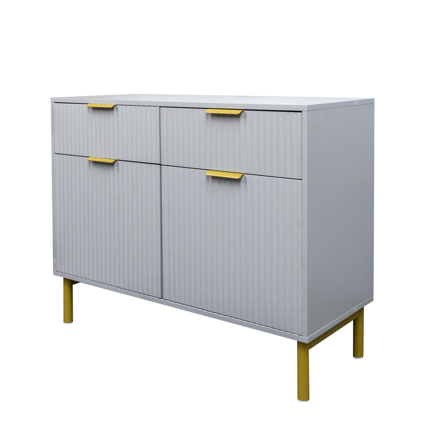 Ridged Grey and Gold 2 Door Medium Sideboard - 100cm-6