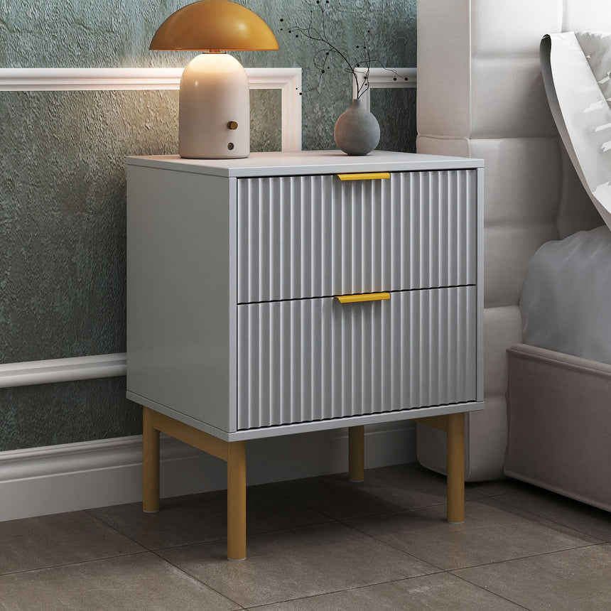 Ridged Grey and Gold 2 Drawer Bedside Table-3