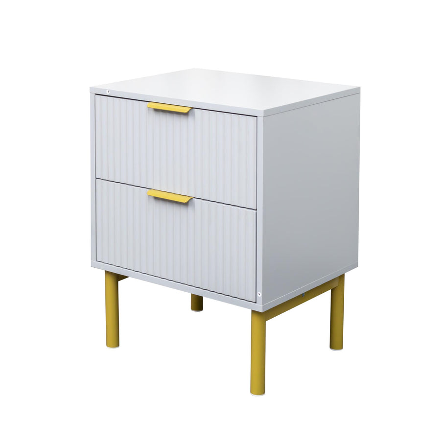 Ridged Grey and Gold 2 Drawer Bedside Table-4