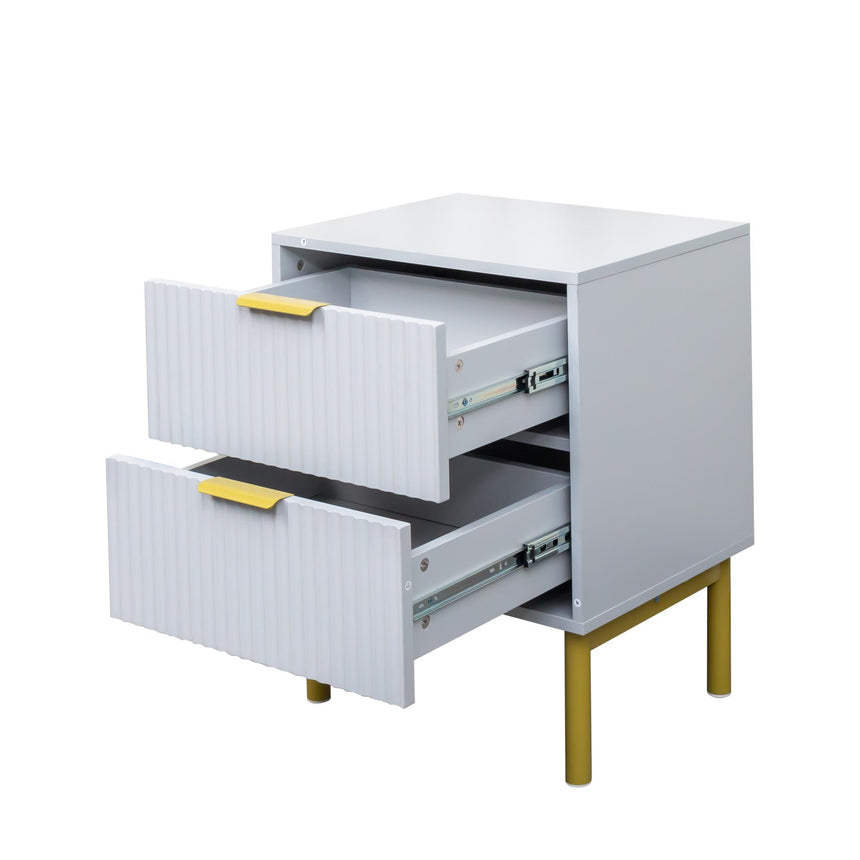 Ridged Grey and Gold 2 Drawer Bedside Table-5