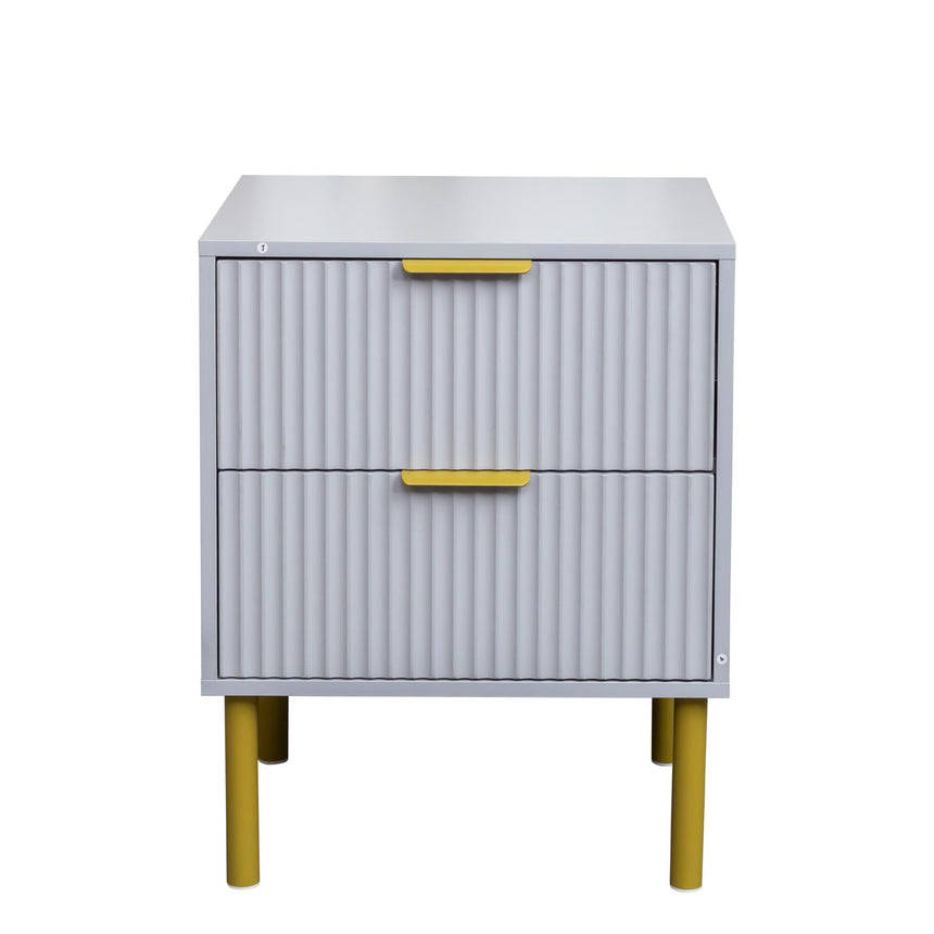 Ridged Grey and Gold 2 Drawer Bedside Table-6