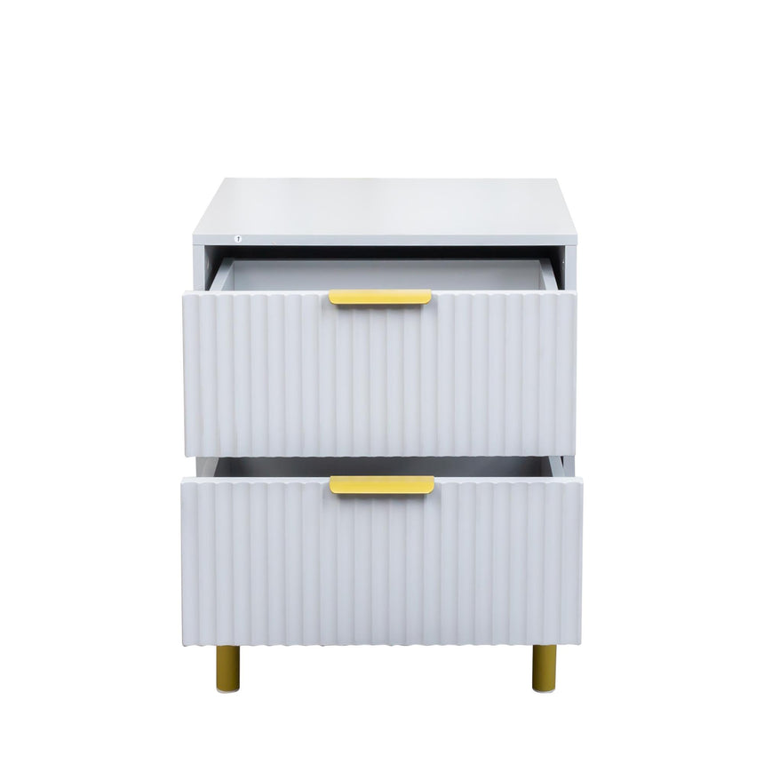 Ridged Grey and Gold 2 Drawer Bedside Table-7