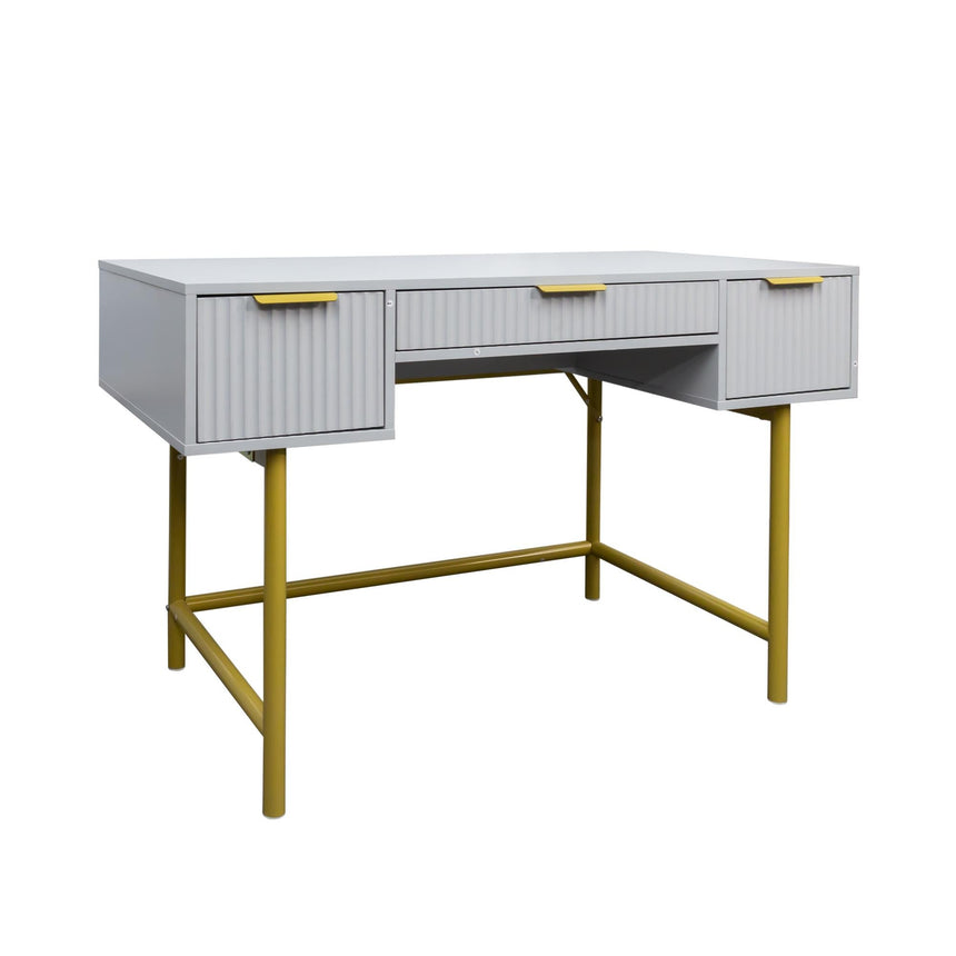 Ridged White and Gold 3 Drawer Dressing Table