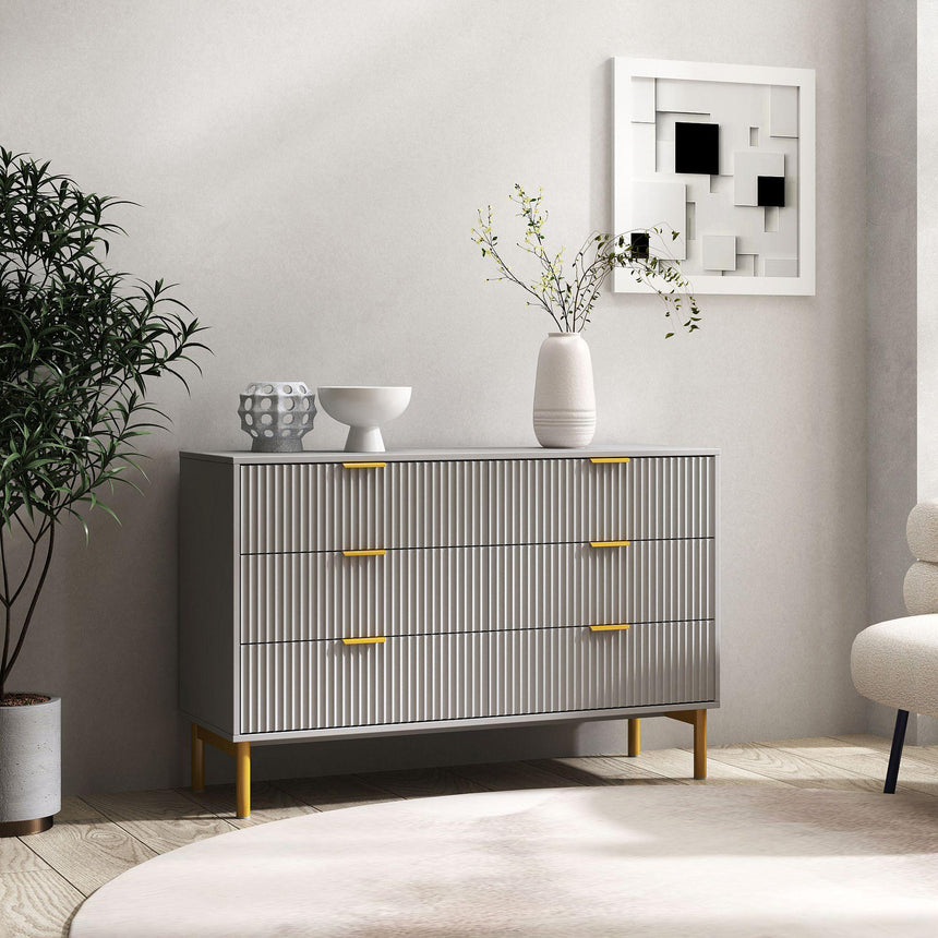 Ridged Grey and Gold 6 Drawer Wide Chest-3