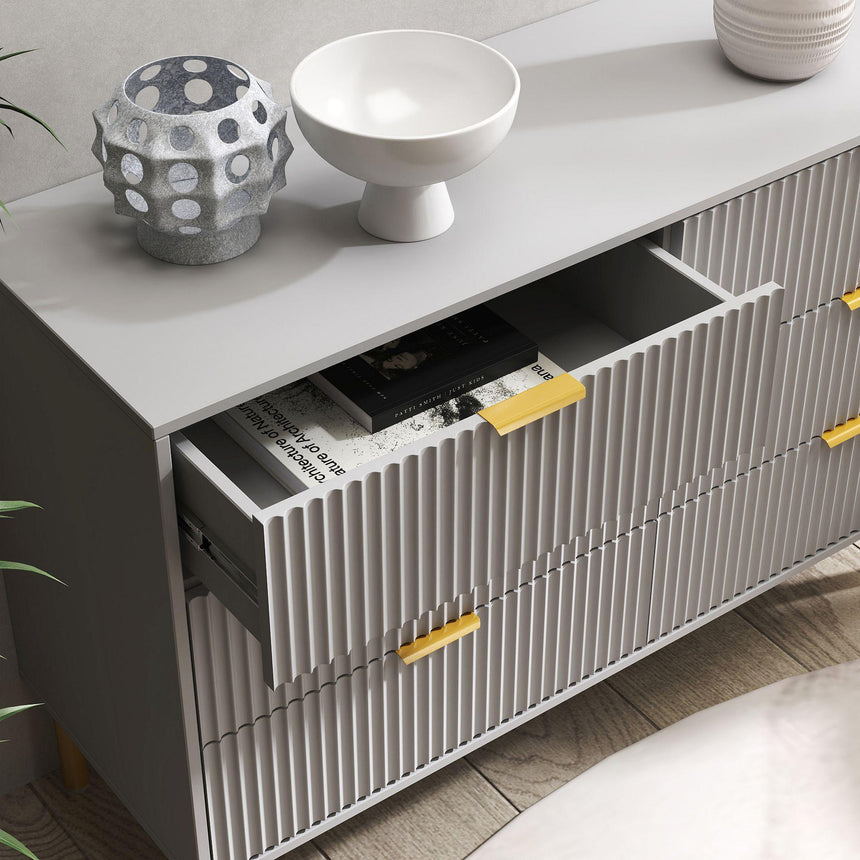 Ridged Grey and Gold 6 Drawer Wide Chest-4