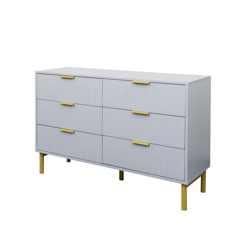 Ridged Grey and Gold 6 Drawer Wide Chest-5