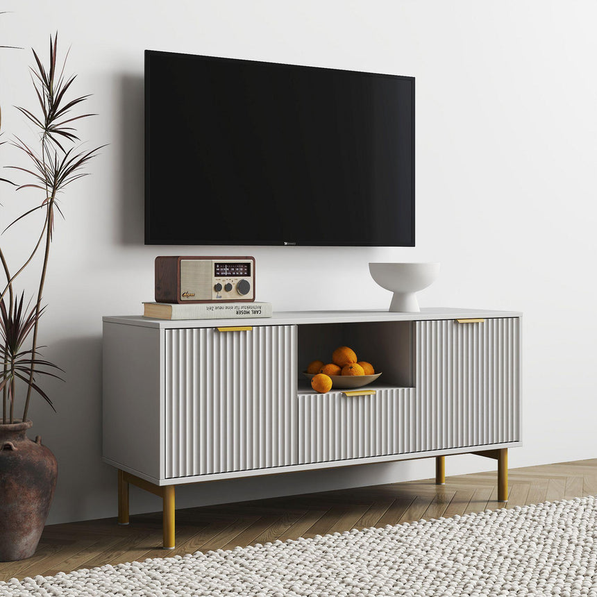 Ridged Grey and Gold Storage TV Unit-3