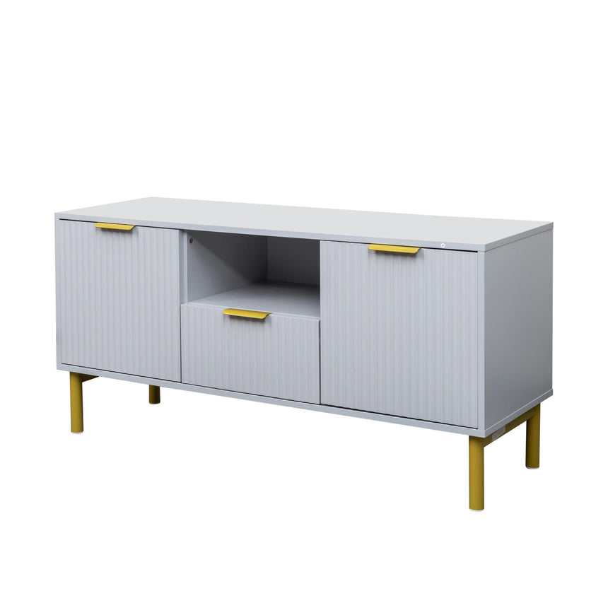 Ridged Grey and Gold Storage TV Unit-5