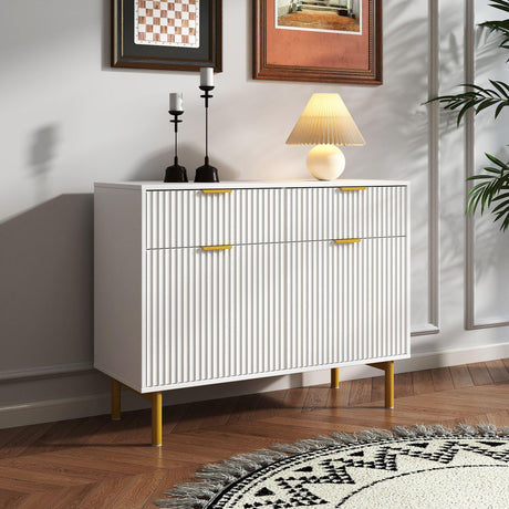 Ridged White and Gold 2 Door Medium Sideboard - 100cm-2