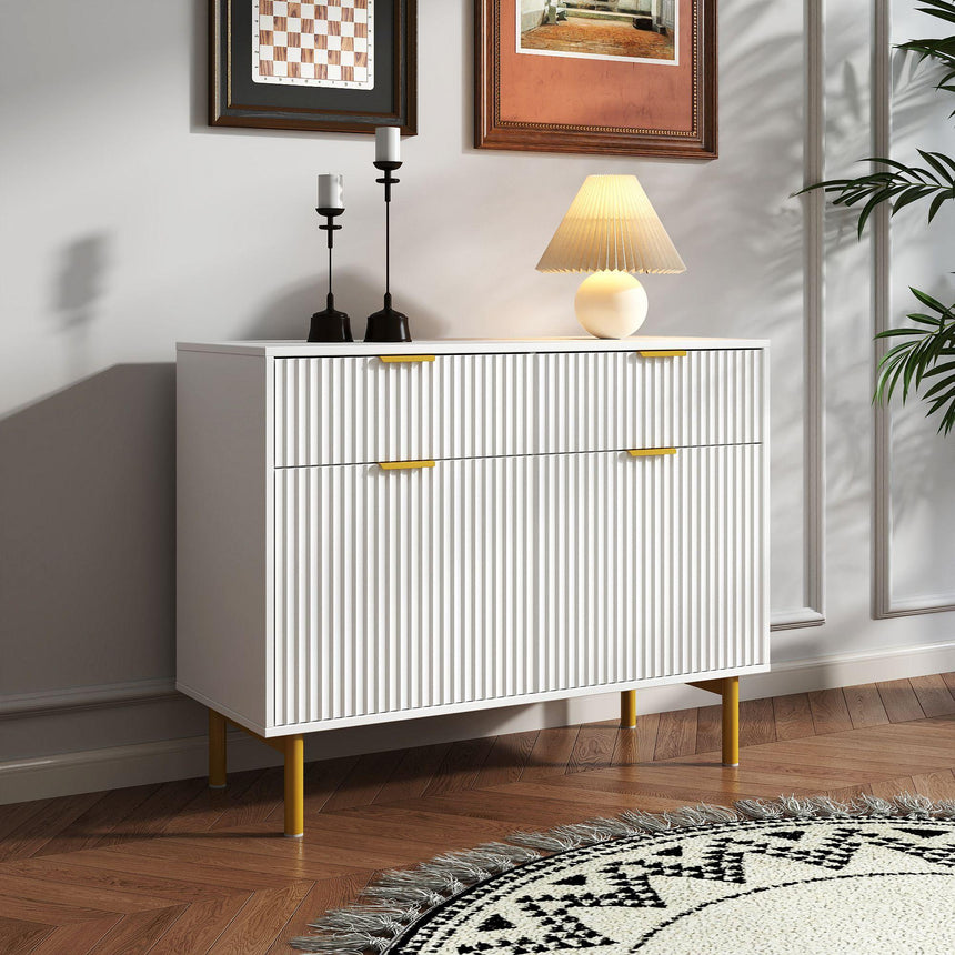 Ridged White and Gold 2 Door Medium Sideboard - 100cm-2