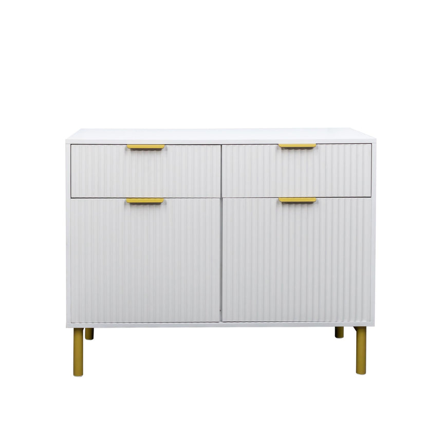 Ridged White and Gold 2 Door Medium Sideboard - 100cm-3