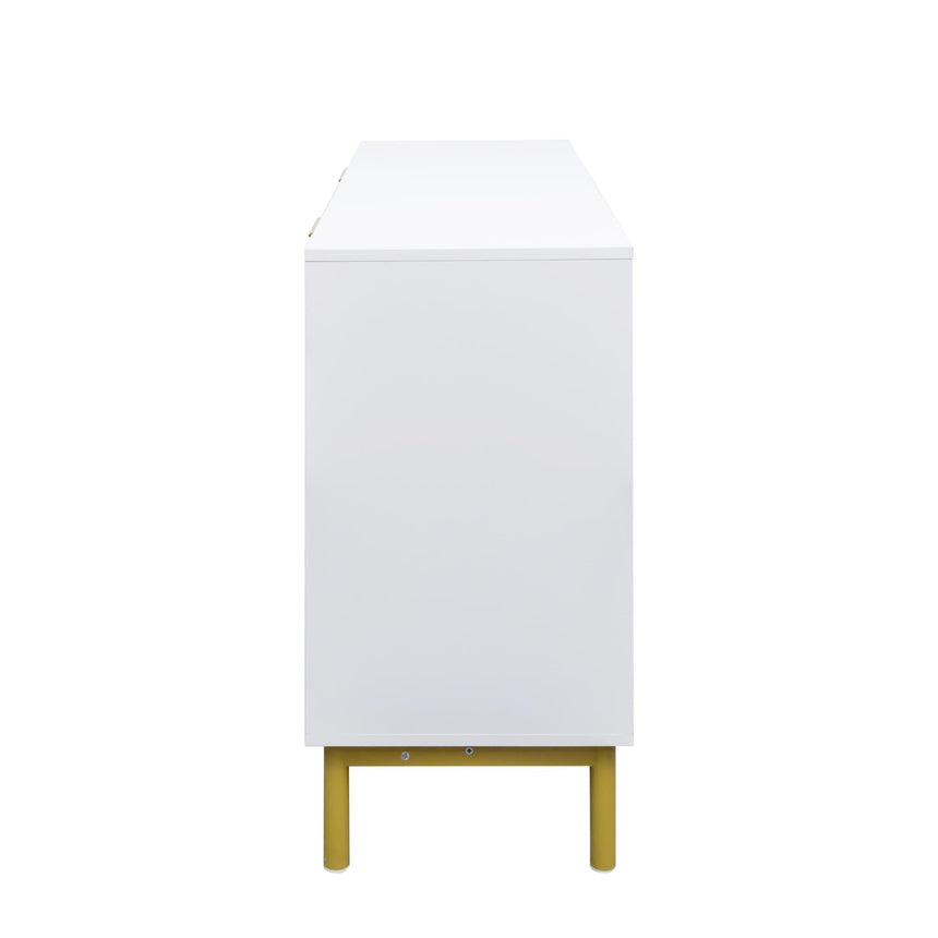Ridged White and Gold 2 Door Medium Sideboard - 100cm-4