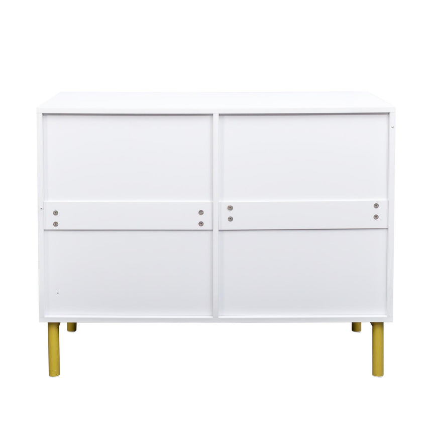 Ridged White and Gold 2 Door Medium Sideboard - 100cm-5