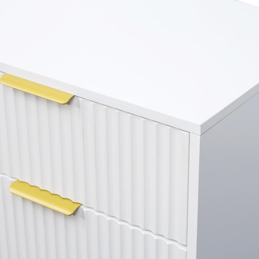 Ridged White and Gold 2 Door Medium Sideboard - 100cm-6