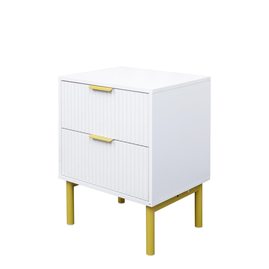 Ridged White and Gold 2 Drawer Bedside Table-3