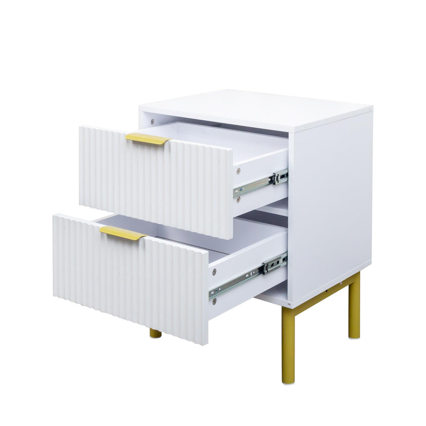 Ridged White and Gold 2 Drawer Bedside Table-4