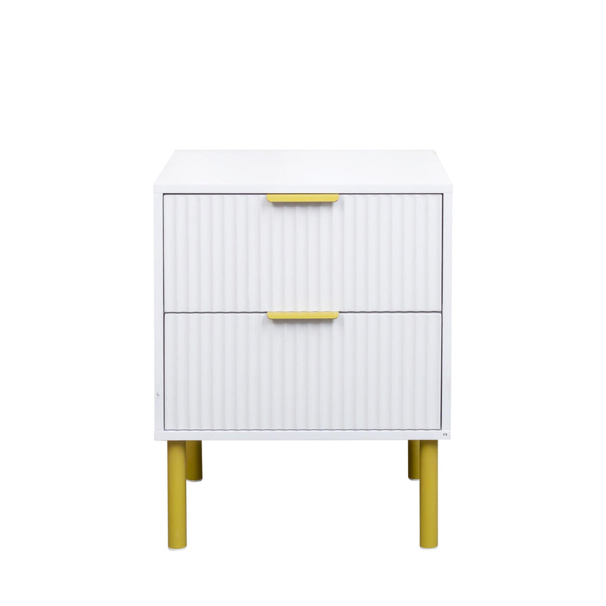Ridged White and Gold 2 Drawer Bedside Table-5