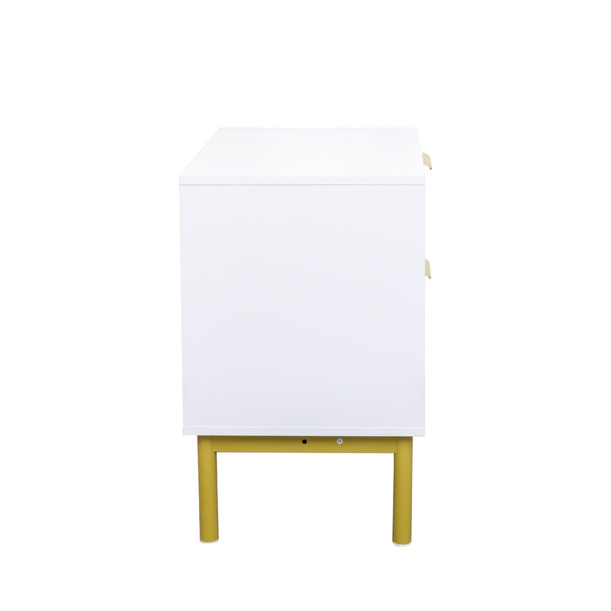 Ridged White and Gold 2 Drawer Bedside Table-7
