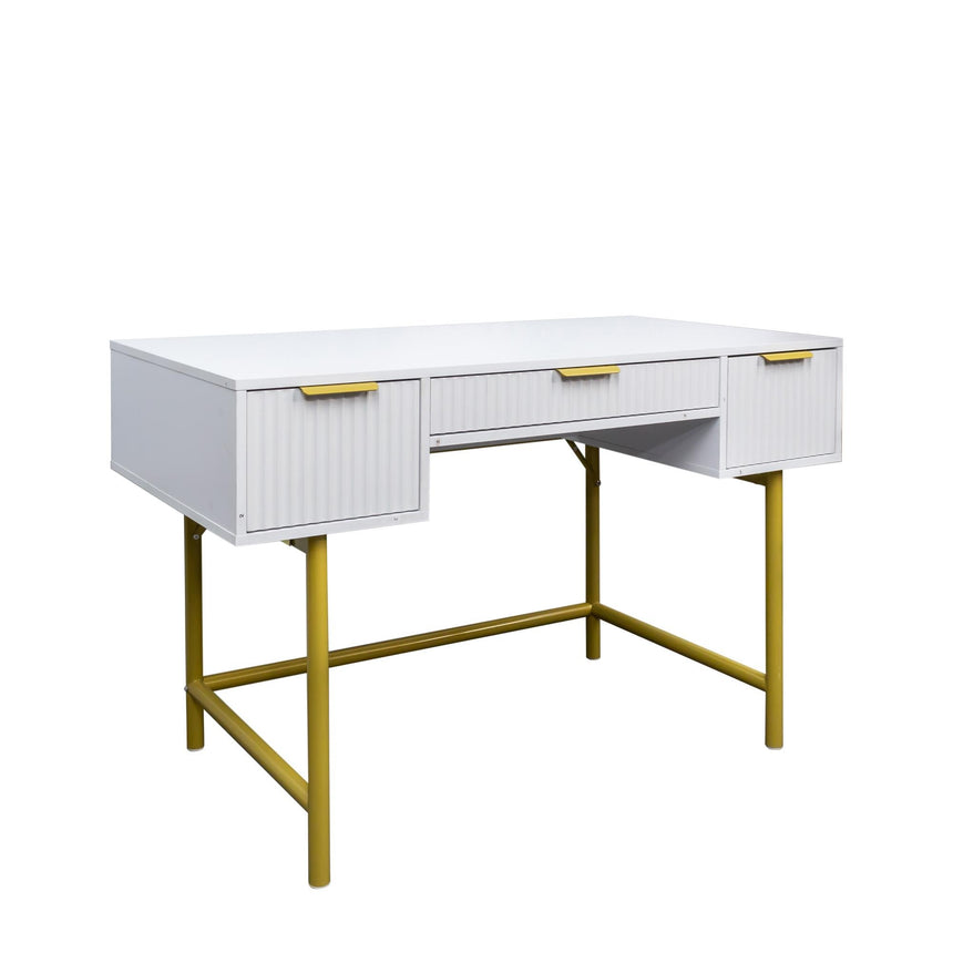 Ridged White and Gold 3 Drawer Dressing Table