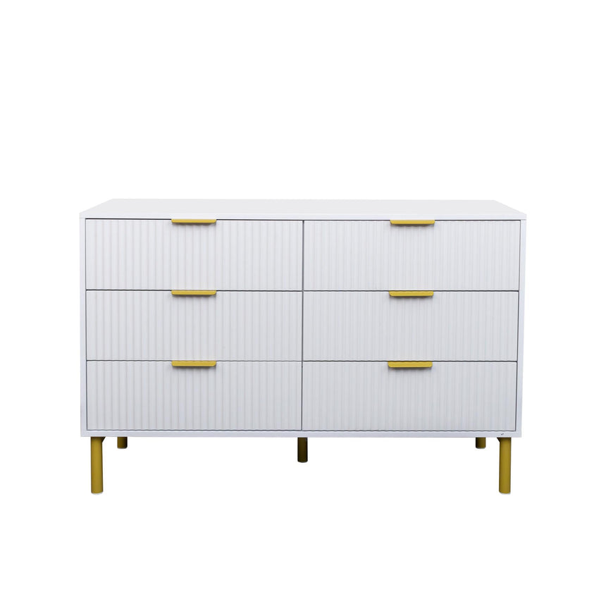 Ridged White and Gold 6 Drawer Wide Chest-4