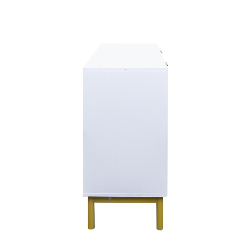 Ridged White and Gold 6 Drawer Wide Chest-5
