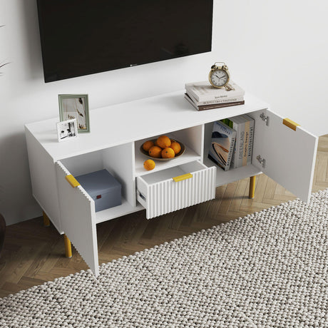 Ridged White and Gold Storage TV Unit-2