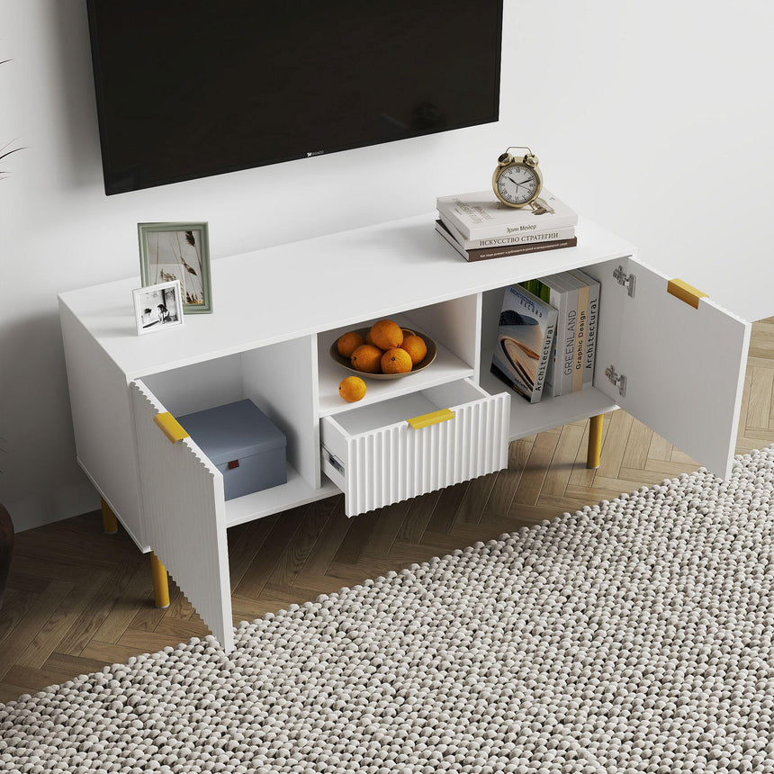 Ridged White and Gold Storage TV Unit-2