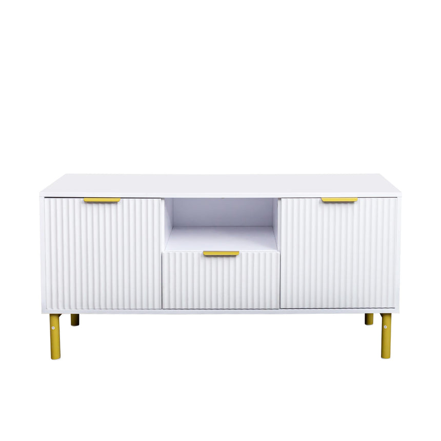 Ridged White and Gold Storage TV Unit-4