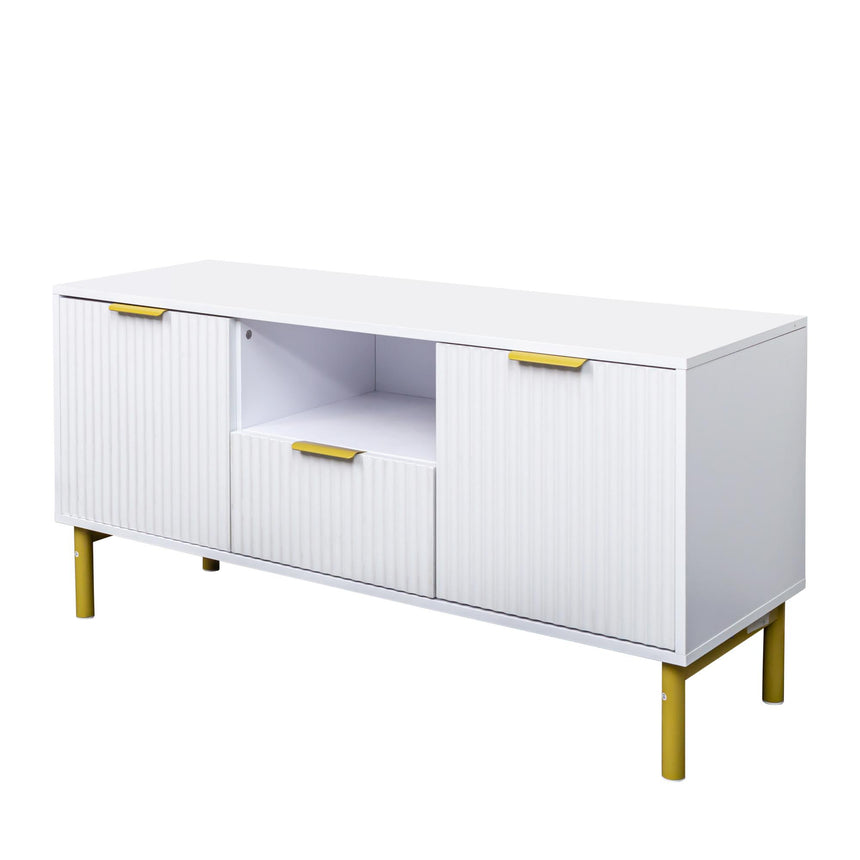 Ridged White and Gold Storage TV Unit-5
