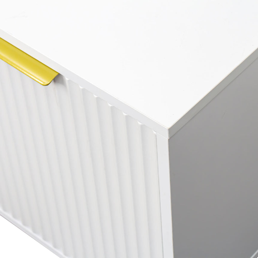 Ridged White and Gold Storage TV Unit-9