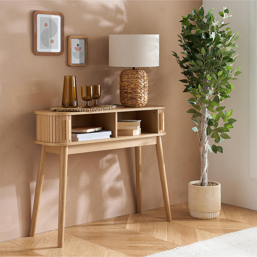 Axel Oak Fluted Curved Console Table-2