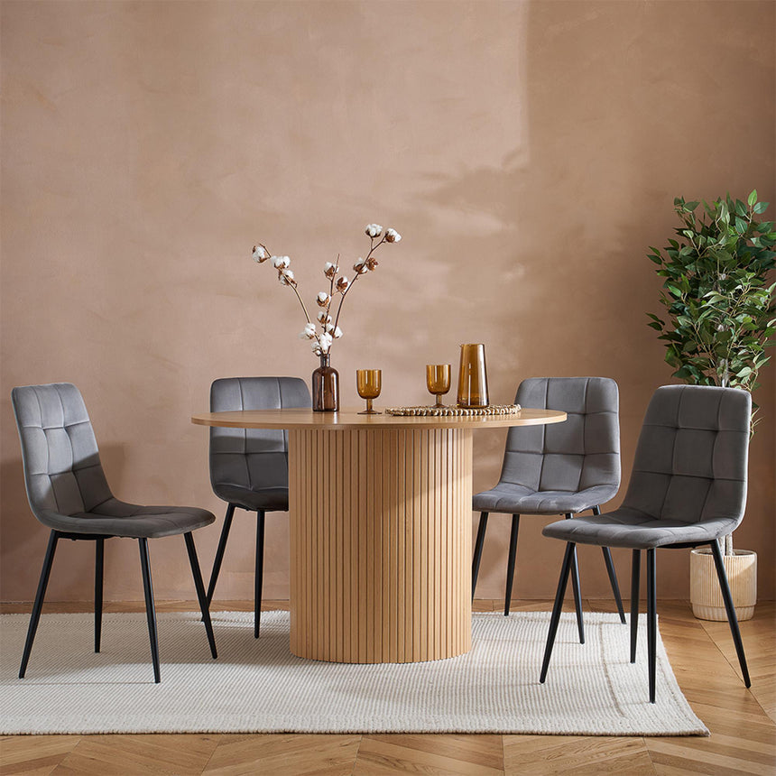 Axel Oak Fluted 4 Seater Round Dining Table-6
