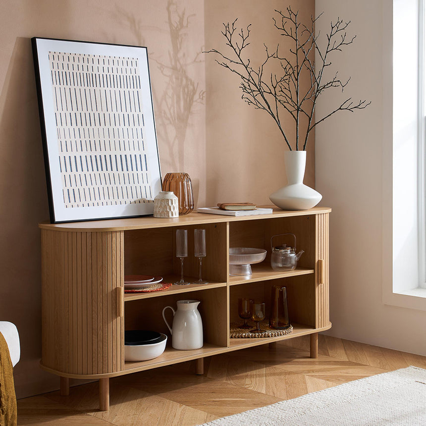 Axel Oak Fluted 2 Door Large Curved Sideboard - 160cm-2
