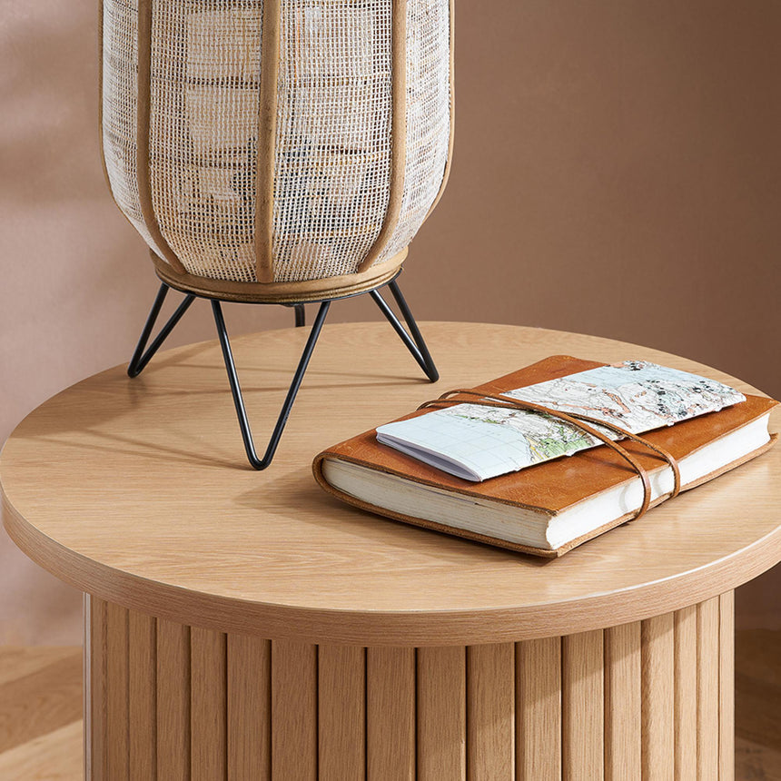 Axel Oak Fluted Round Side Table-4