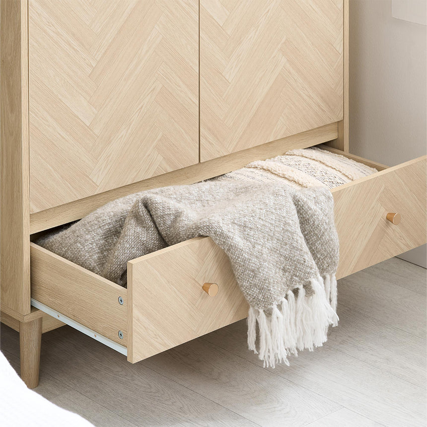 Herringford Oak 2 Door 1 Drawer Wardrobe-4