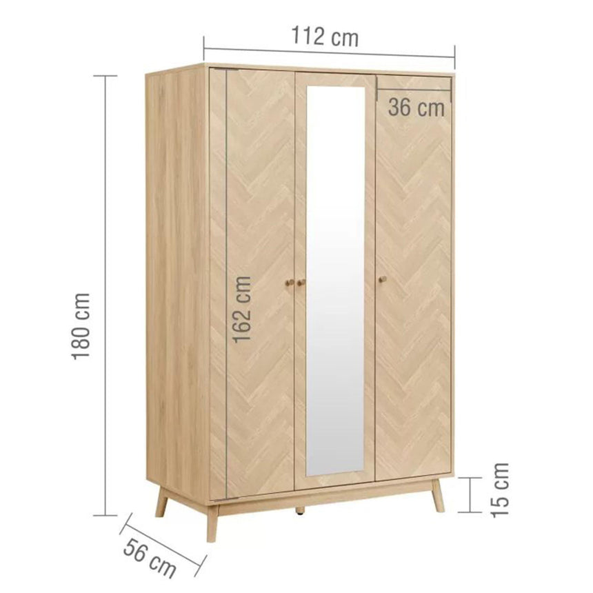Herringford Oak 3 Door Mirror Wardrobe-6