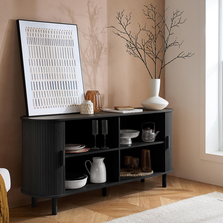 Axel Black Fluted 2 Door Large Curved Sideboard -160cm-2