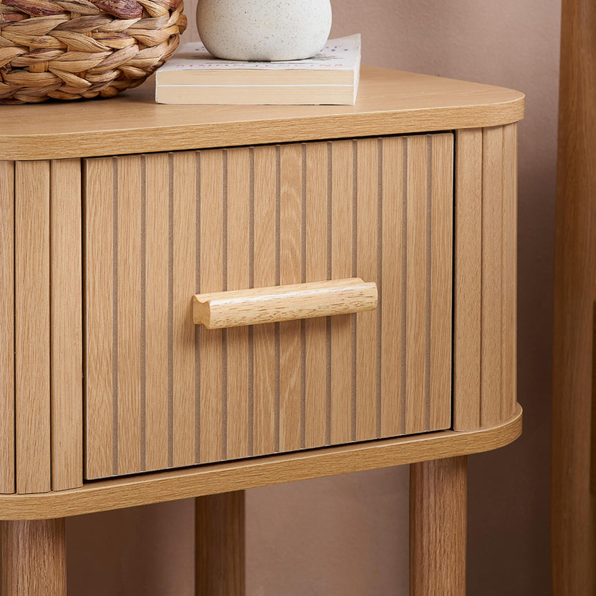 Axel Oak Fluted 1 Drawer Curved Bedside Table-2