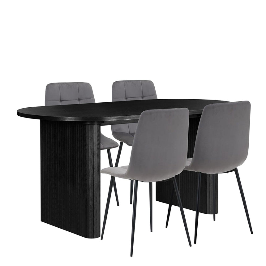 Axel Black Fluted Oval Dining Set with 4 Chair-3