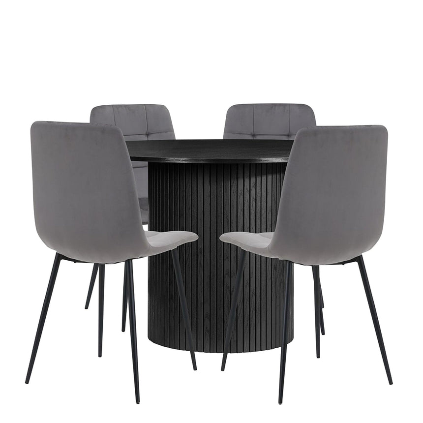 Axel Black Round Fluted Dining Set with 4 Chair-3