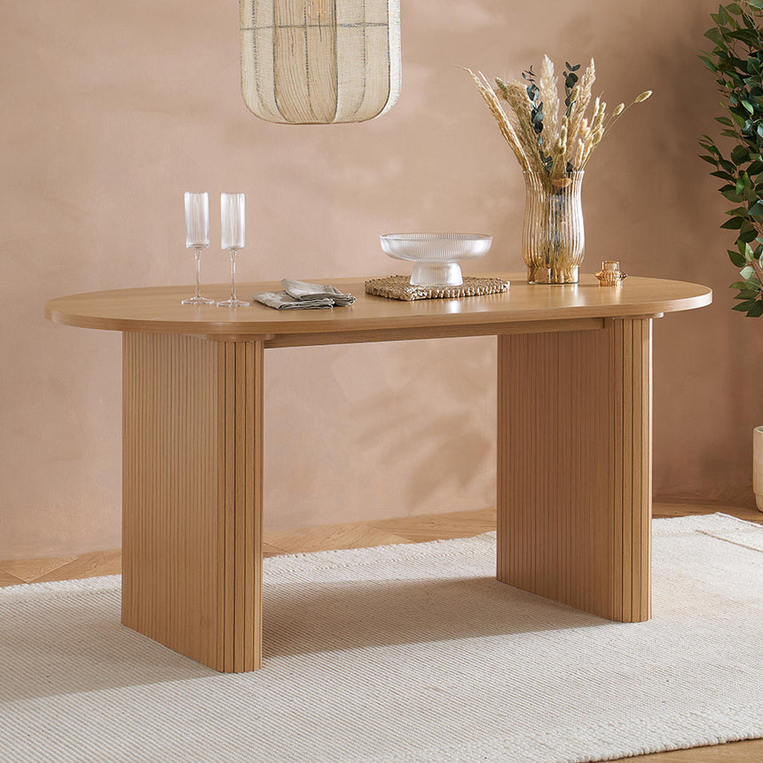 Axel Oak Fluted Oval Dining Set with 4 Chair-2